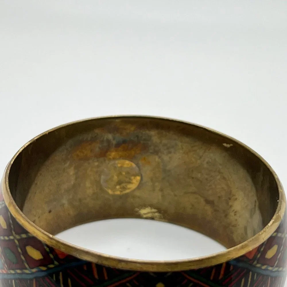 Geometric Print Brass Cuff Bracelet - Picture 4 of 4